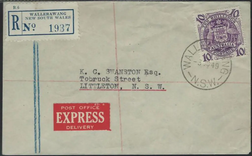 1949 (3rd Oct) 10/- Arms tied to plain FDC cover ... Image 1++
