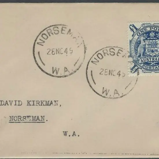 1949 (28th Nov) £1 Arms FDC with Norseman WA cds & ...