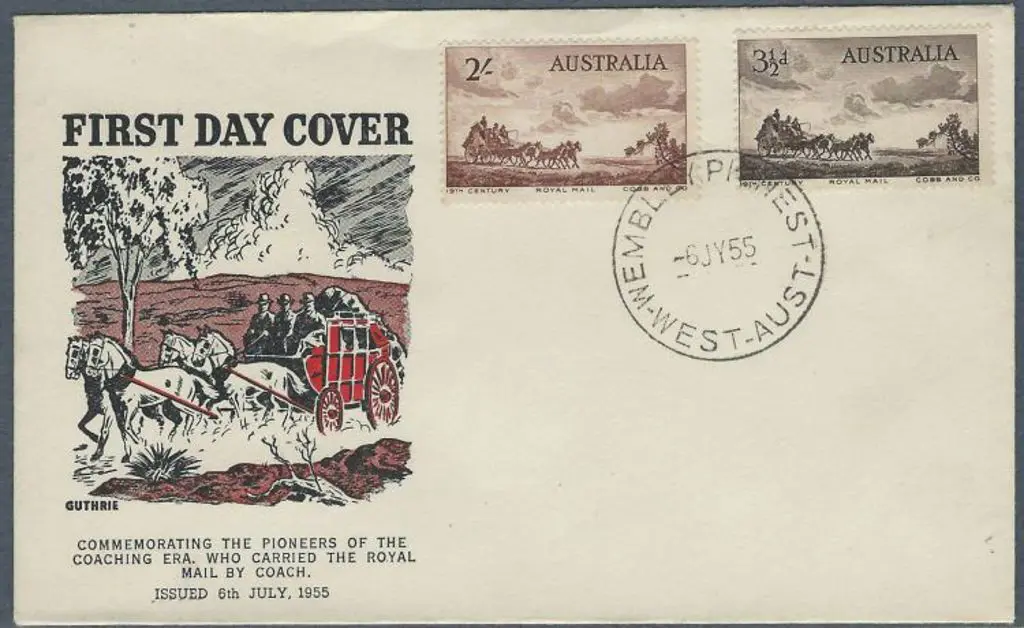 1955 (6th July) Cobb & Co. Guthrie illust FDC with ... Image 1++