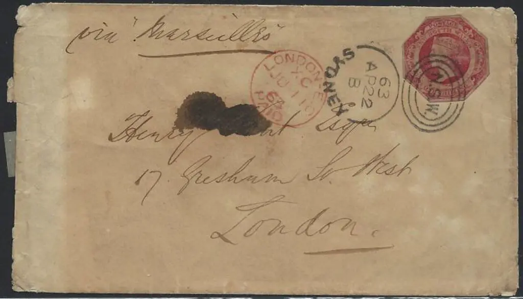 1863 Sydney to London via Marseilles env franked ... Image 1++
