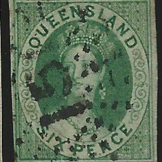 1860 6d green Chalon. Four margins with neat "15" ...