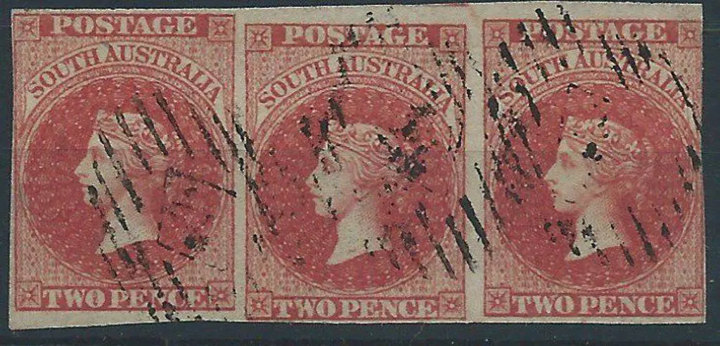 1856/58 2d red imperf horizontal strip of 3 ... Image 1++