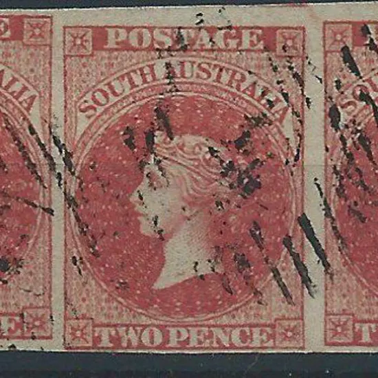 1856/58 2d red imperf horizontal strip of 3 ...