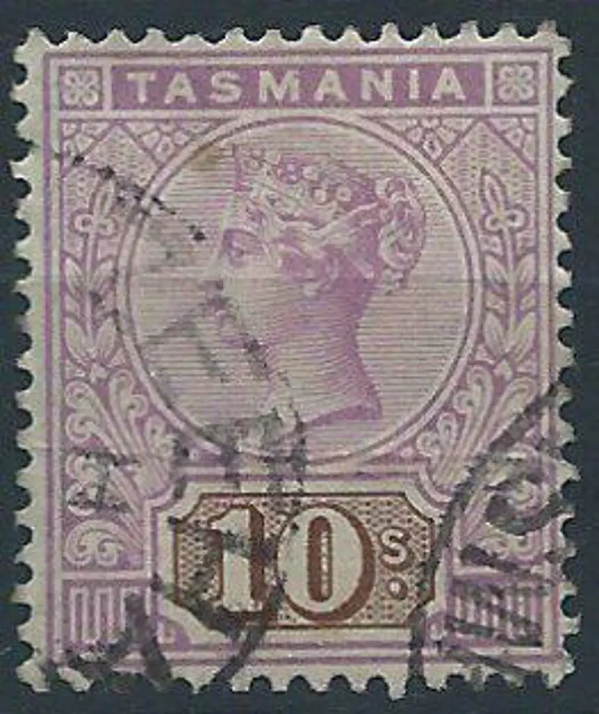 1892/99 10/- "tablet" mauve & brown F/U. SG 224 ... Image 1++