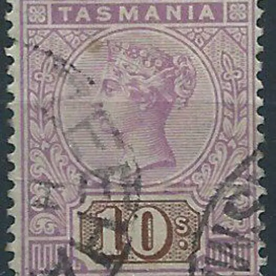 1892/99 10/- "tablet" mauve & brown F/U. SG 224 ...