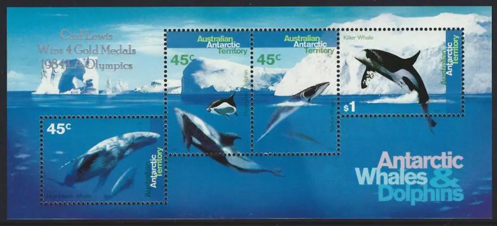 1995 Whales & Dolphins M/S's ovptd "Carl Lewis ... Image 1++