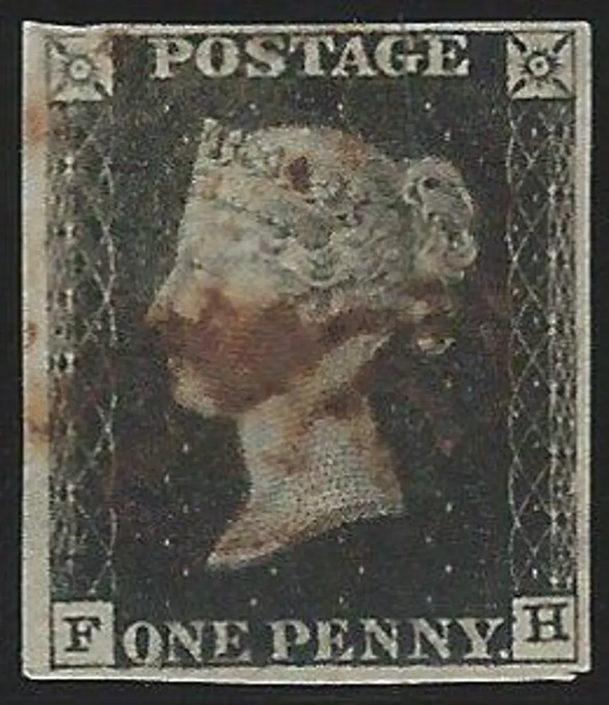 1840 1d black plate 8 with 4 clear margins. Smudgy ... Image 1++