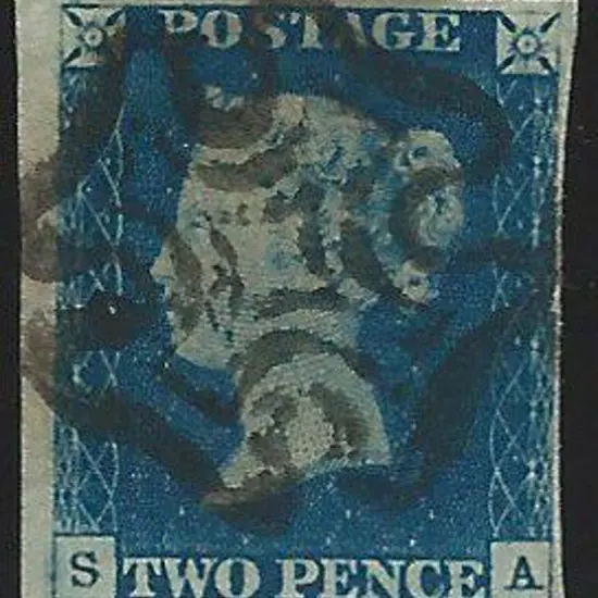 1840 2 deep full blue with 4 margins. F/U by crisp ...