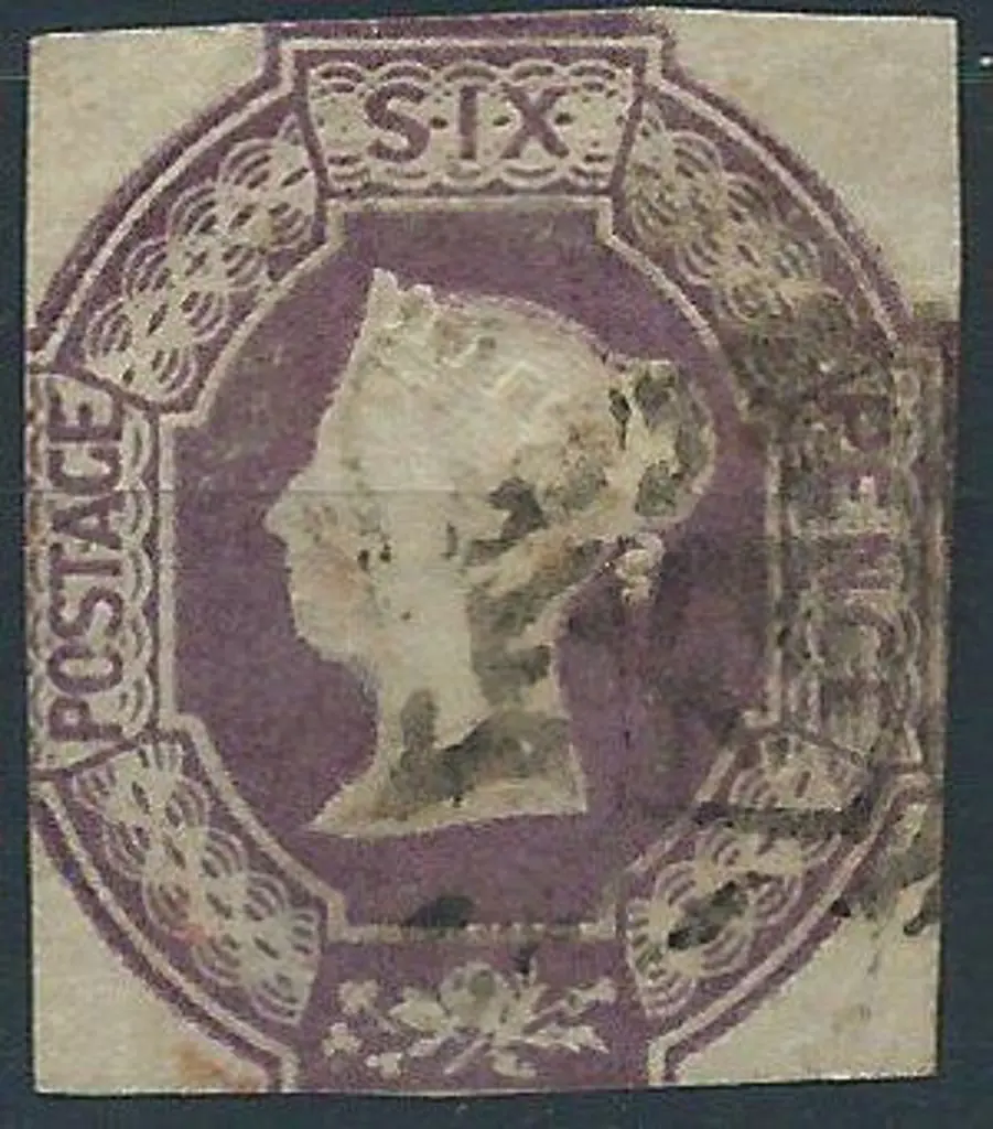 1847/54 6d mauve QV embossed with margins touching ... Image 1++