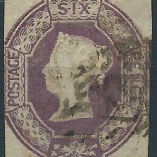1847/54 6d mauve QV embossed with margins touching ...