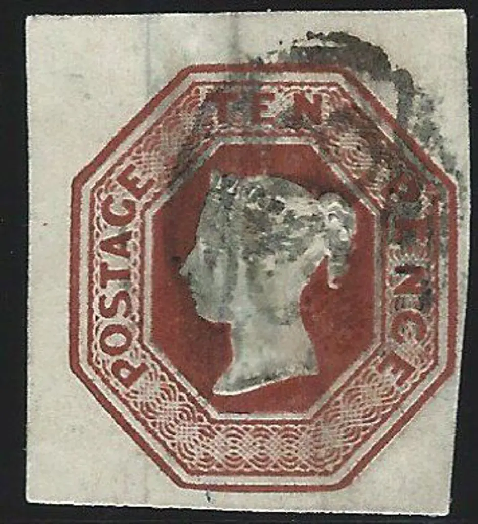 1847/54 10d brown embossed with huge margins on 3 ... Image 1++