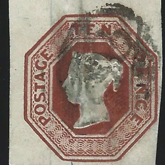 1847/54 10d brown embossed with huge margins on 3 ...