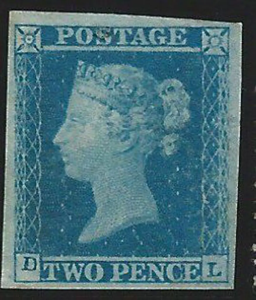 1849 2d blue imperf plate 4 on blued paper with ... Image 1++