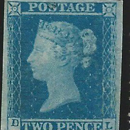 1849 2d blue imperf plate 4 on blued paper with ...