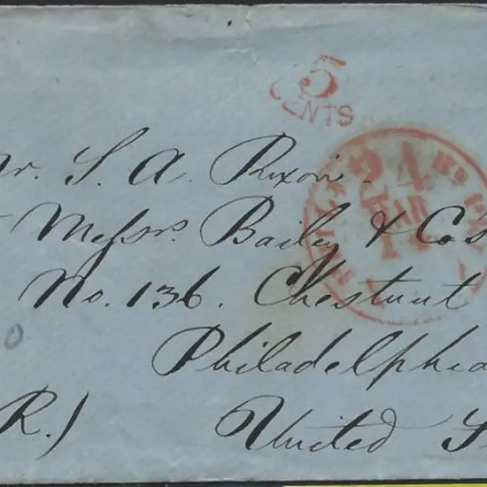 1860 (March) USA destined env with 1856 1/- pale ...