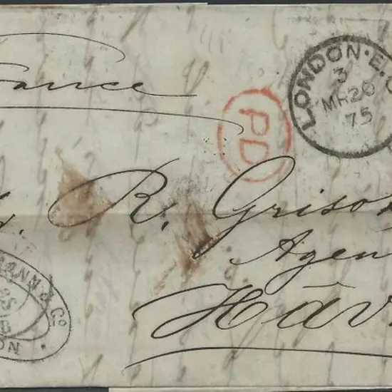 1875 (20th Mar) Entire to France with 1873/80 3d ...