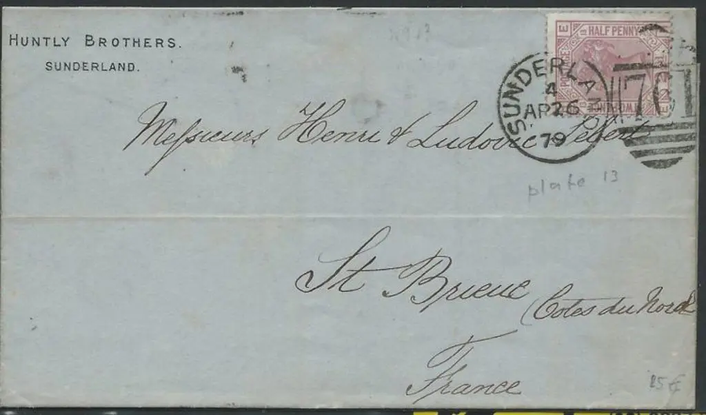 1879 (26th Apr) Sunderland to France printed env ... Image 1++