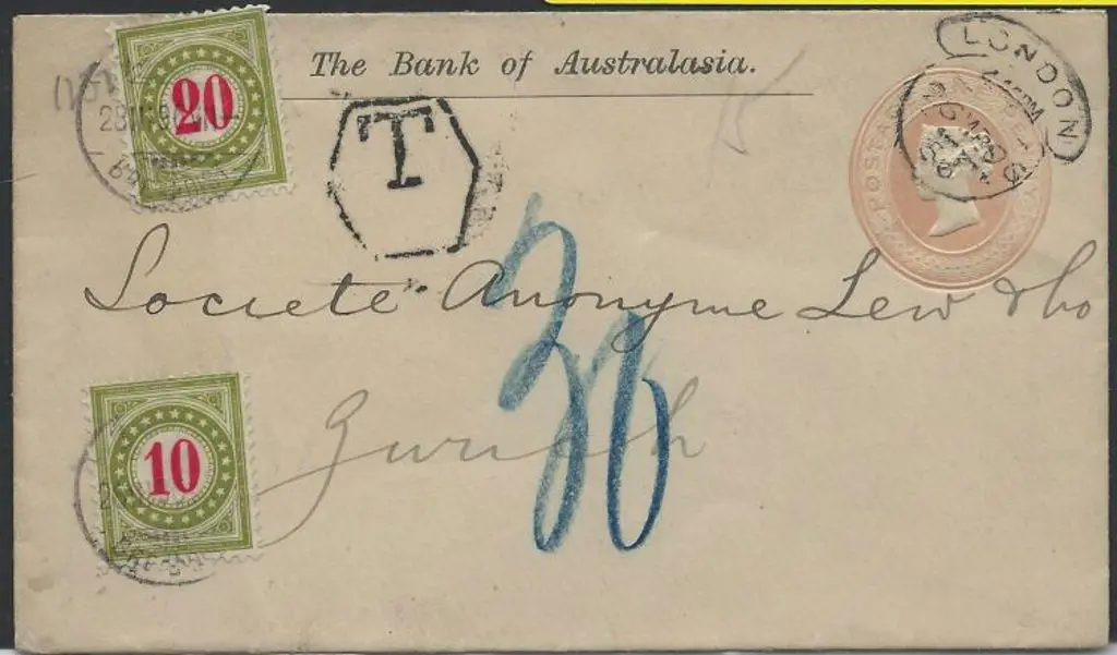 1896 (25th Mar) London to Zurich QV 1d embossed ... Image 1++