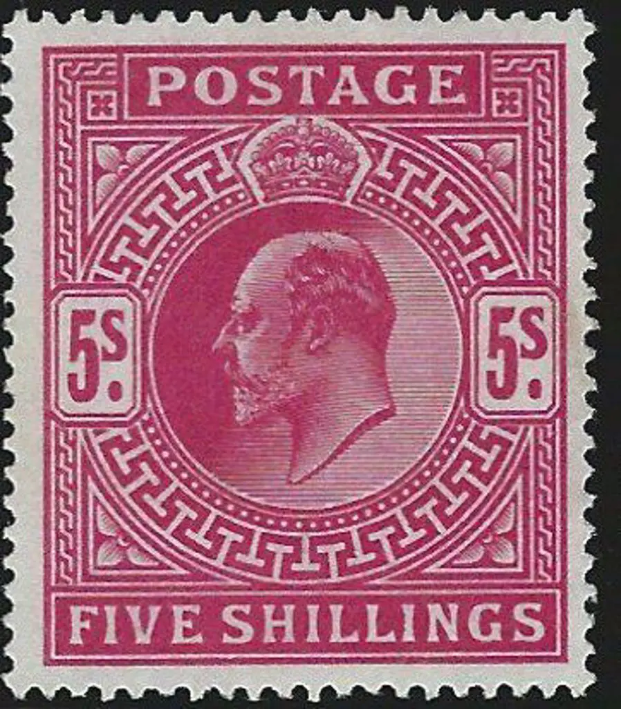 1902 5/- deep bright carmine KEVII. Very light gum ... Image 1++
