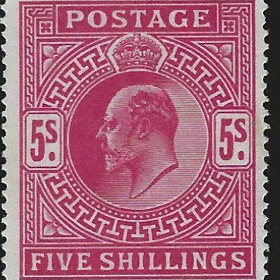 1902 5/- deep bright carmine KEVII. Very light gum ...