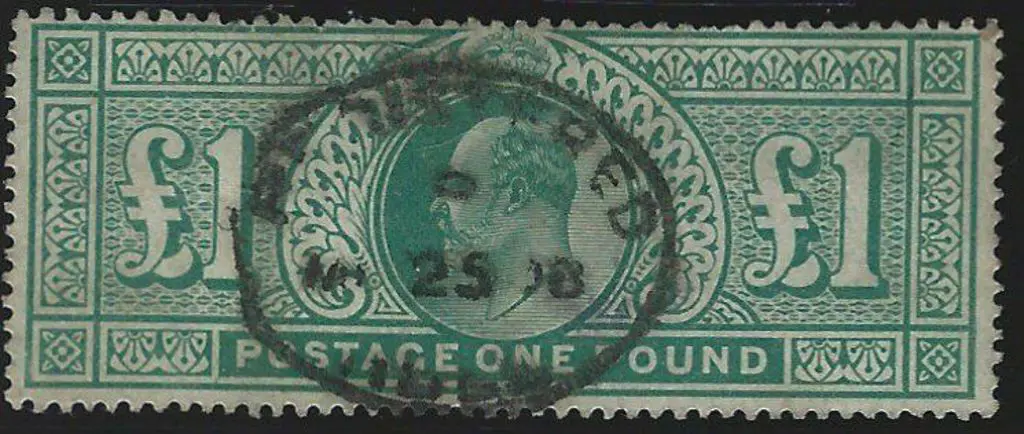 1902 £1 dull blue green KEVII with central 1908 ... Image 1++
