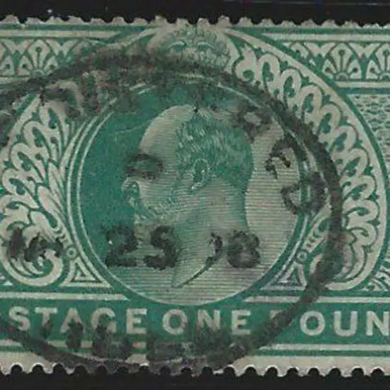 1902 £1 dull blue green KEVII with central 1908 ...