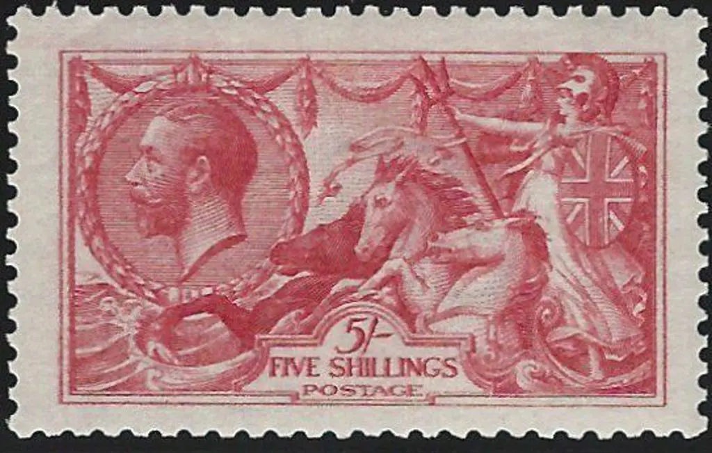 1913 5/- rose-carmine Seahorse, Waterlow printing ... Image 1++