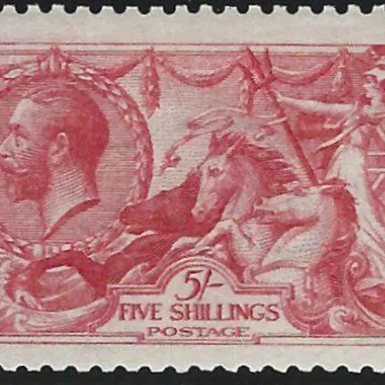 1913 5/- rose-carmine Seahorse, Waterlow printing ...