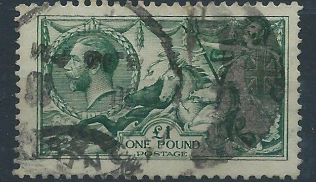 1913 £1 dull blue-green Seahorse by Waterlow. ... Image 1++