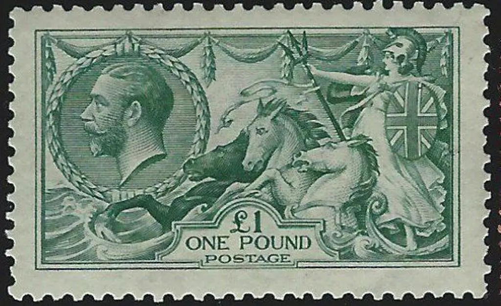 1913 £1 dull blue-green Seahorse. Stunning MVLH ... Image 1++