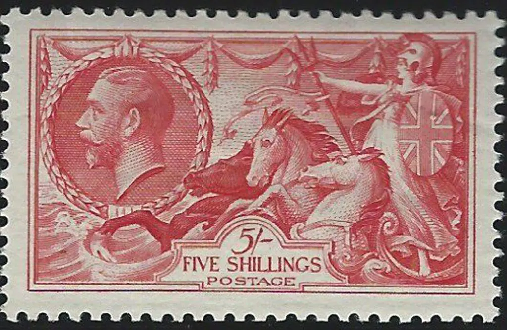 1934 5/- bright rose-red re-engraved Seahorse. MLH ... Image 1++