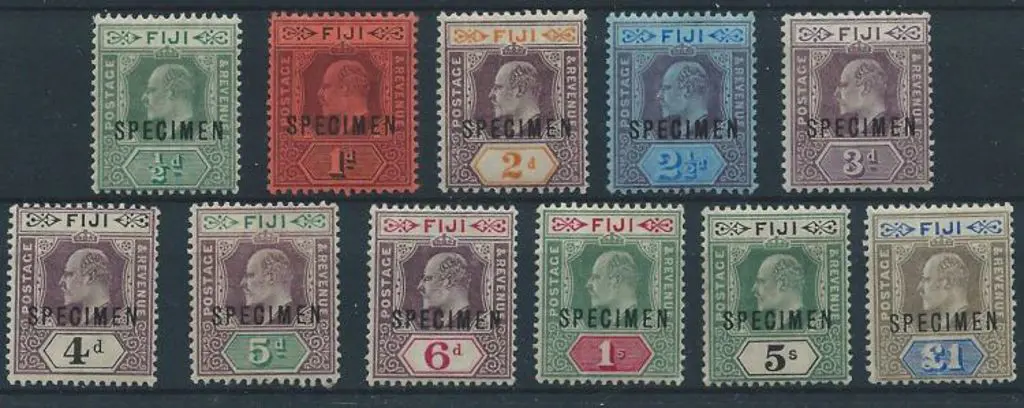 Fiji 1903 KEVII set of 11 to £1 ovptd "SPECIMEN". ... Image 1++
