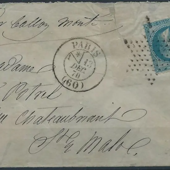 France 1870 (13th Dec) Balloon Mail cover with ...