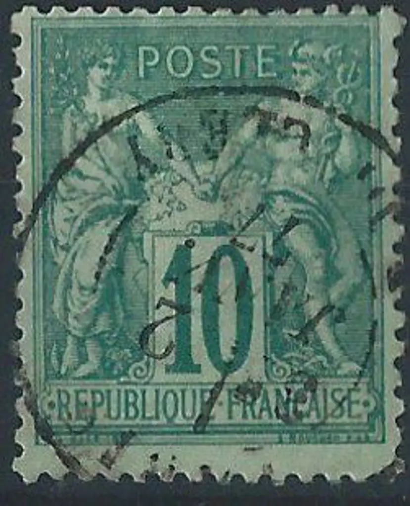 France 1867/85 10f green Type II. F/U with dealers ... Image 1++