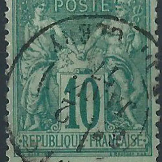 France 1867/85 10f green Type II. F/U with dealers ...