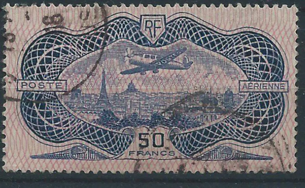 France 1936 50f ultramarine "banknote" Airmail F/U ... Image 1++