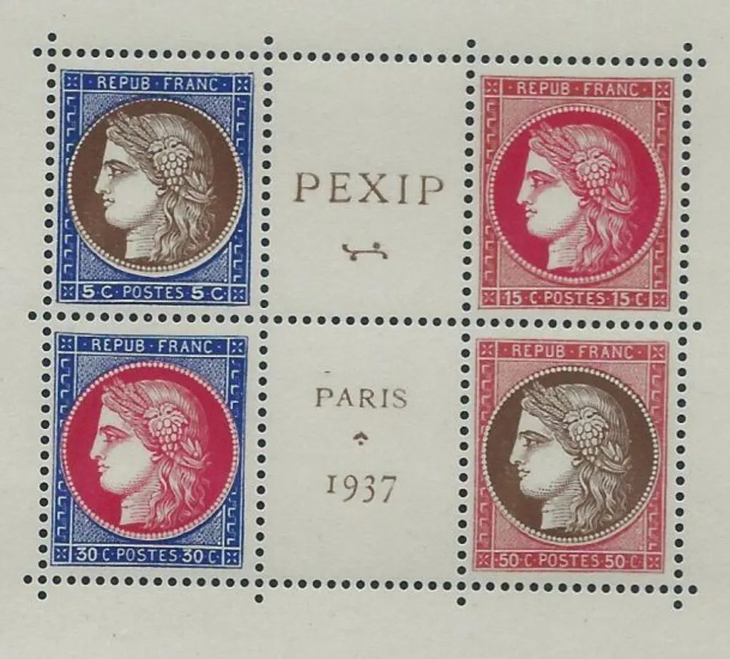 France 1937 PEXIP M/S. Light corner bend otherwise ... Image 1++