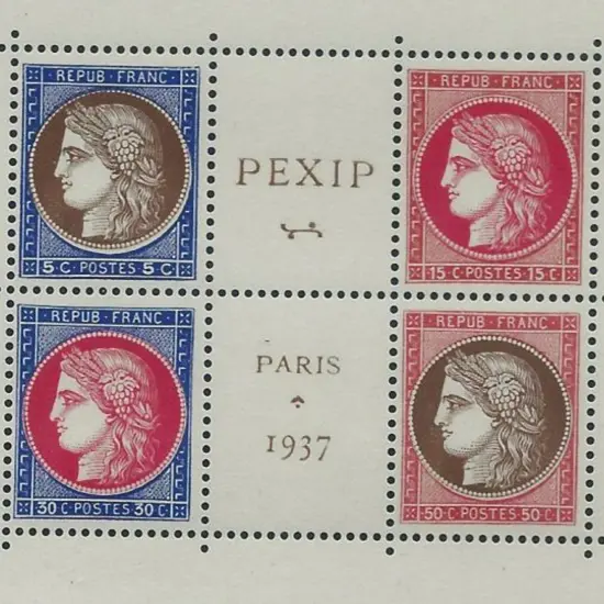 France 1937 PEXIP M/S. Light corner bend otherwise ...