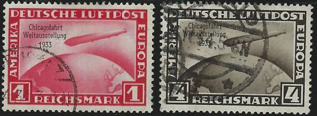 Germany 1933 1m & 4m Chicago World Flight used, ... Image 1++