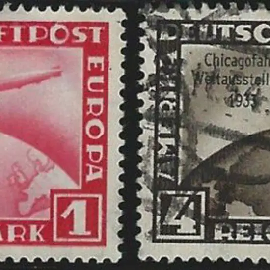 Germany 1933 1m & 4m Chicago World Flight used, ...