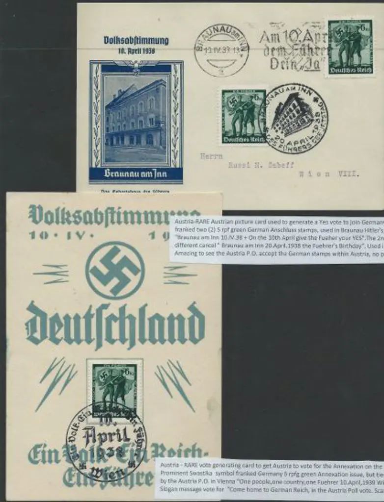 Germany 1938 Austria "Anschluss" cards x 2 with ... Image 1++