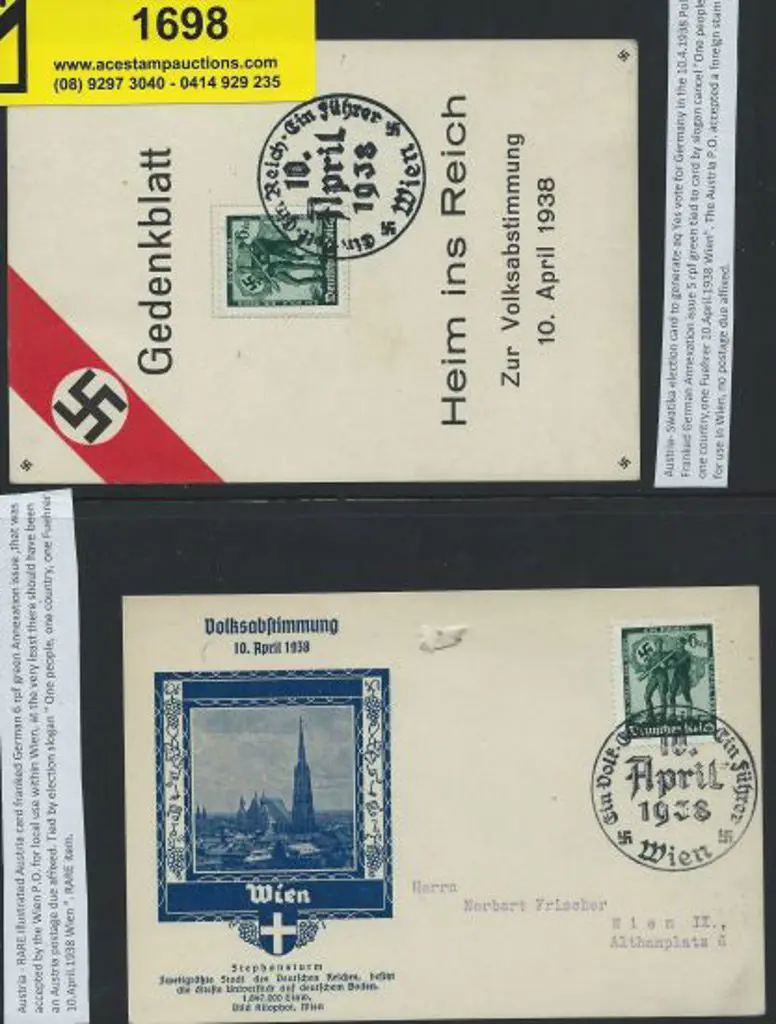 Germany 1938 Austria "Anschluss" group of 3 cards, ... Image 1++