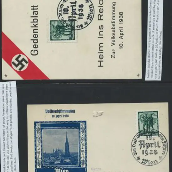 Germany 1938 Austria "Anschluss" group of 3 cards, ...