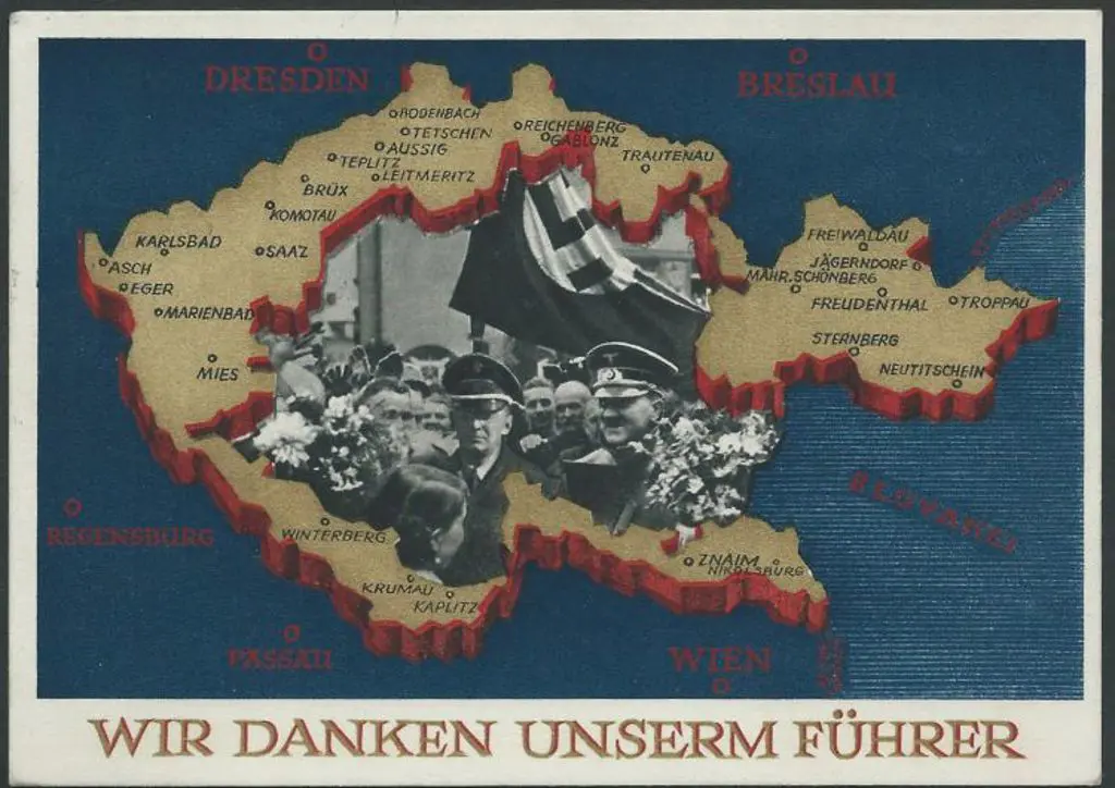 Germany 1938 Hitler in crowd with swastika flag on ... Image 1++