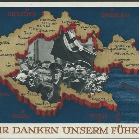 Germany 1938 Hitler in crowd with swastika flag on ...