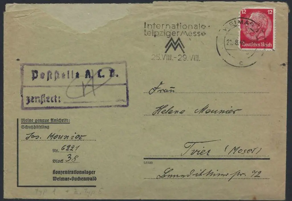 Germany 1940 Buchenwald Concentration Camp cover ... Image 1++