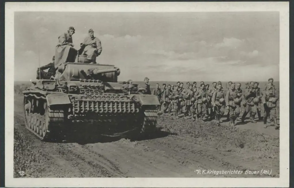 Germany 1940's Nazi Panzer (tank) & Infantry B&W ... Image 1++