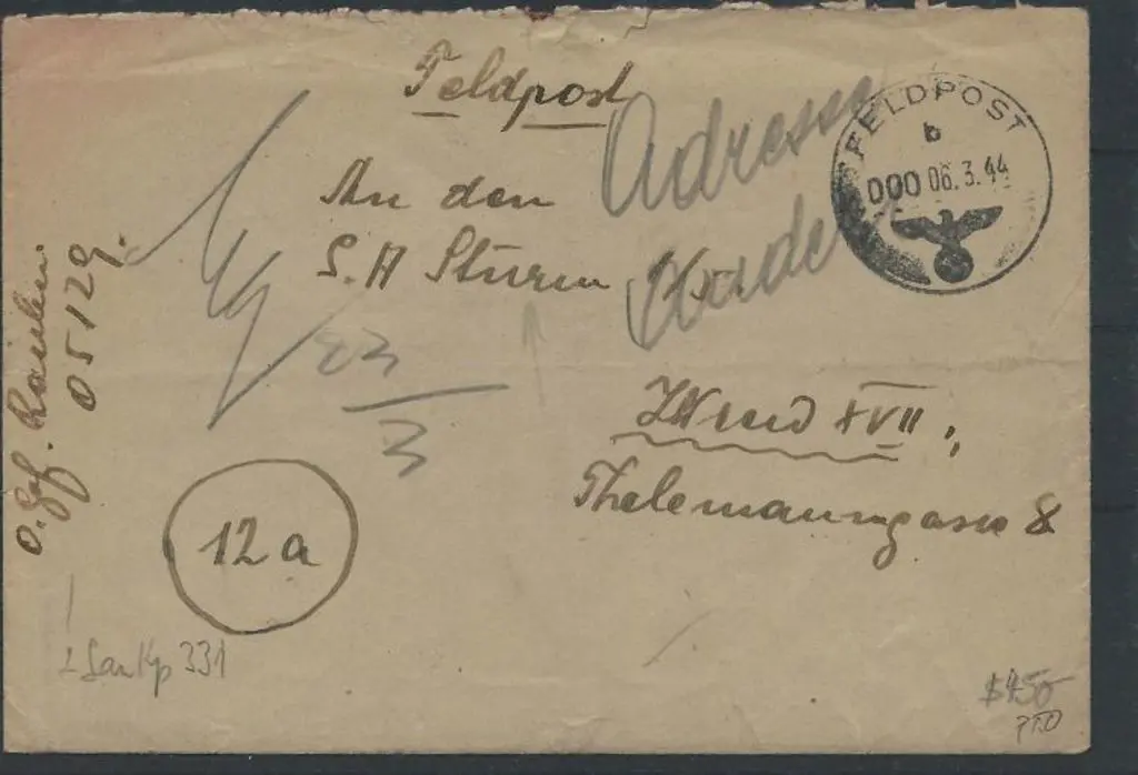 Germany 1944 "Feldpost" stampless cover with ... Image 1++