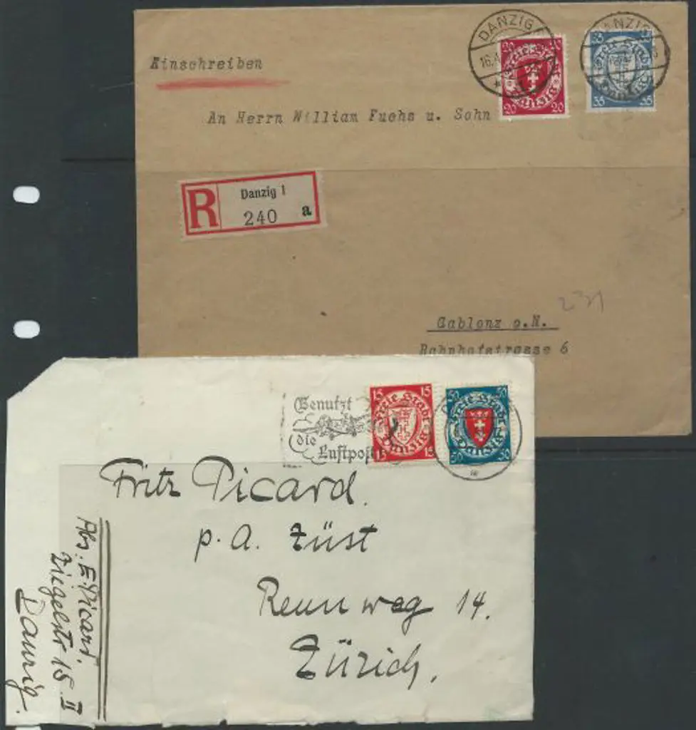 Germany-Danzig 1938 front to Zurich with aircraft ... Image 1++