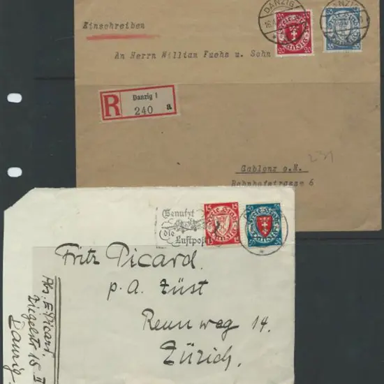 Germany-Danzig 1938 front to Zurich with aircraft ...